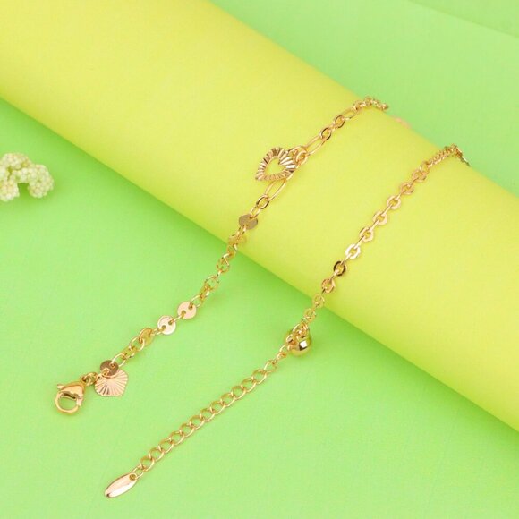 "Rose Gold Anklet with Heart & Peace Charms, XPAL1177 - Picture 4 of 12